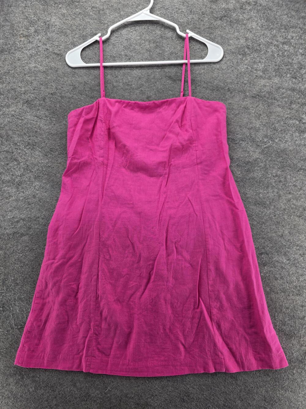 GAP Dress Womens M Pink Short Sundress Square Neck Strappy Sleeve Linen Zip